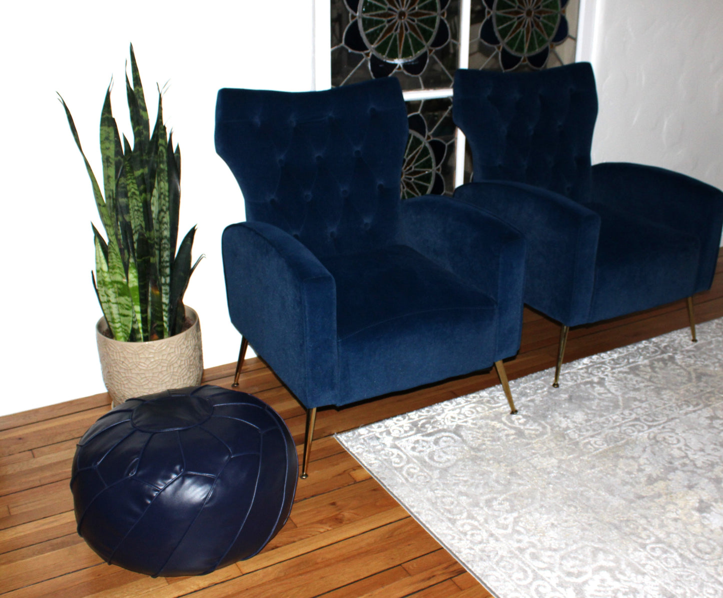 Zainab Modern Midnight Blue Moroccan Pouf - Filled