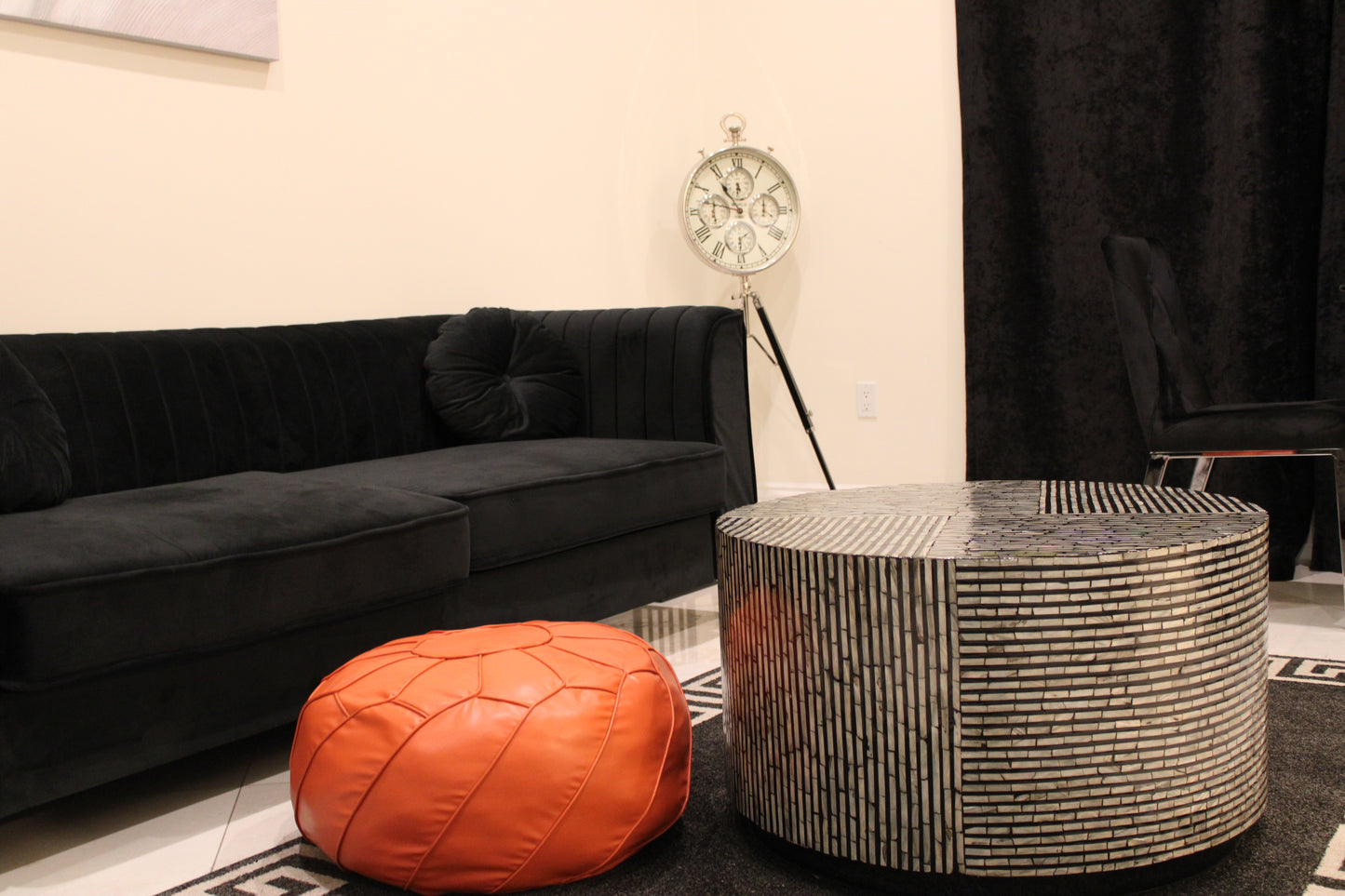 Zara Modern Orange Moroccan Pouf - Filled