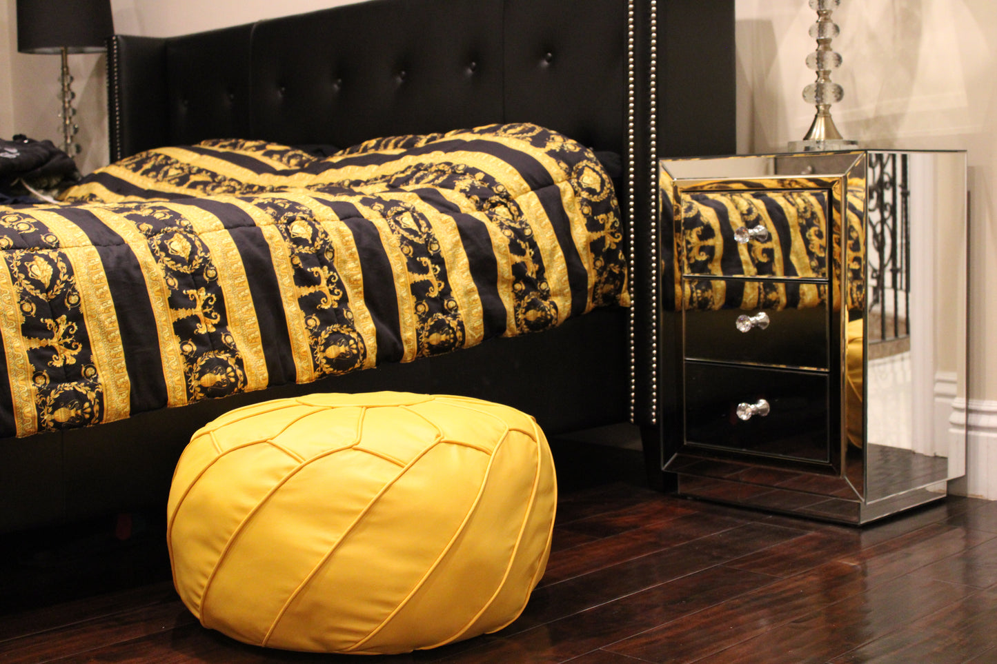 Nour Modern Yellow Moroccan Pouf - Filled