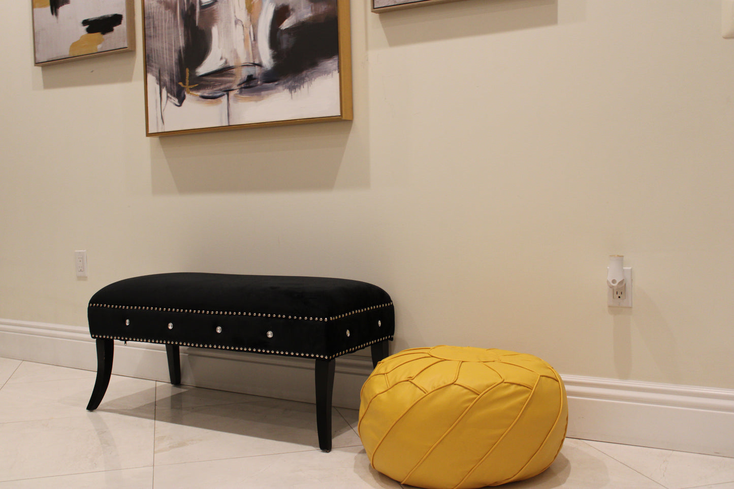 Nour Modern Yellow Moroccan Pouf - Filled